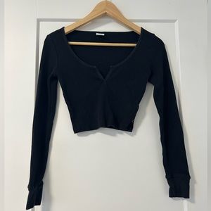 Aritzia/TNA- wafflex long sleeve with a notch top, size S, black